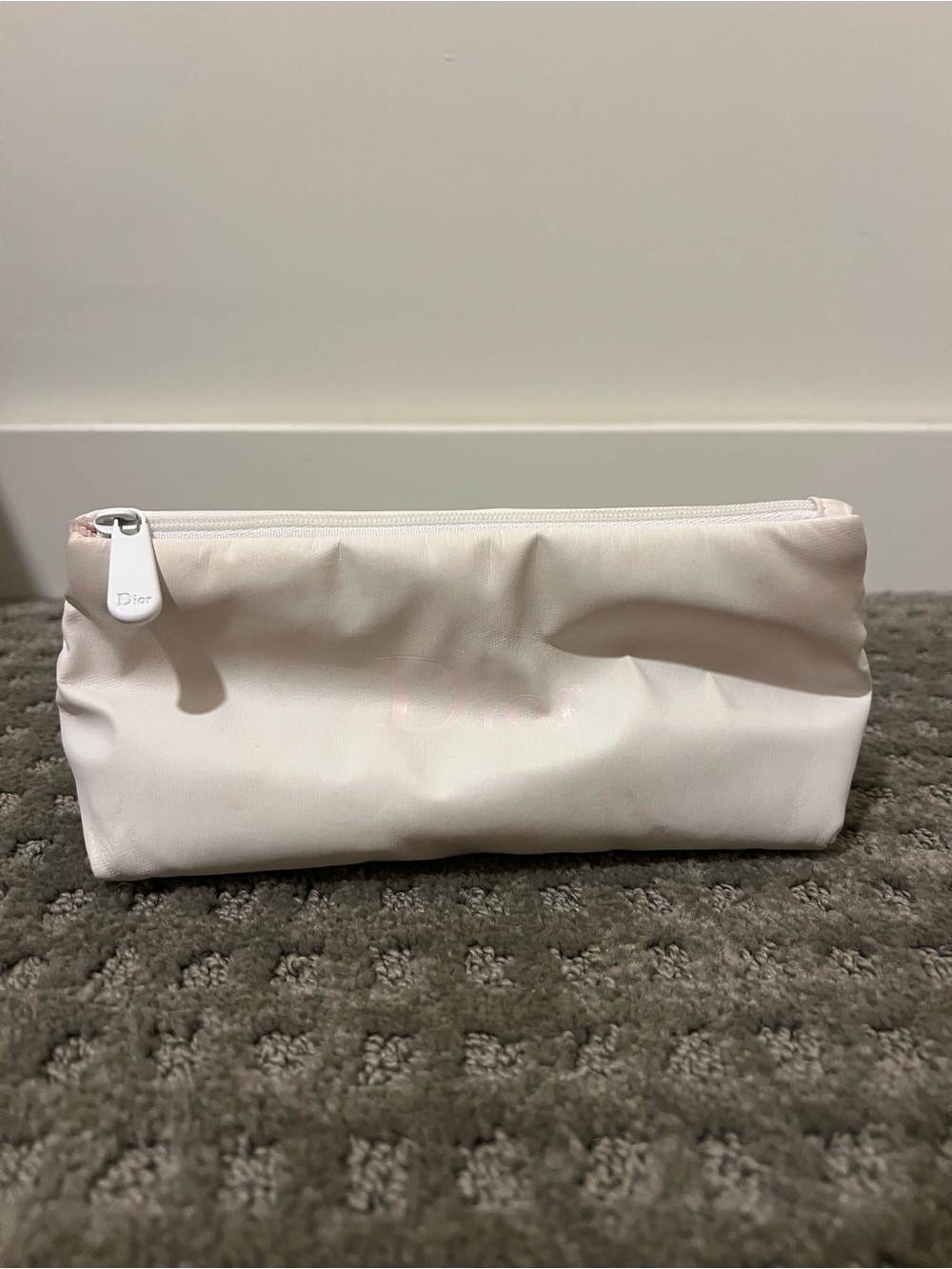 Dior Cream White Logo Zip Pouch